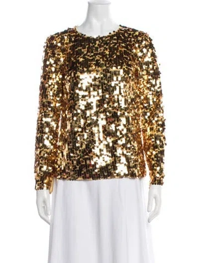 Pre-owned Carolina Herrera Crew Neck Long Sleeve Top In Gold