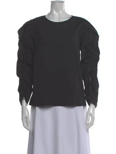 Pre-owned Carolina Herrera Crew Neck Long Sleeve Top In Gray