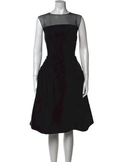 Pre-owned Carolina Herrera Crew Neck Midi Length Dress In Black