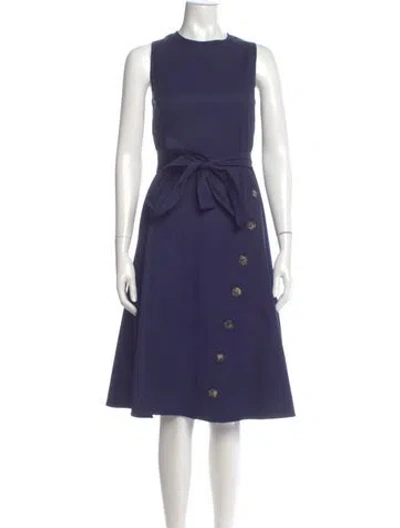 Pre-owned Carolina Herrera Crew Neck Midi Length Dress In Blue