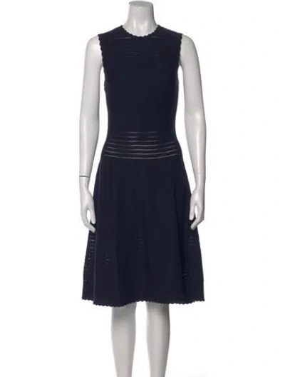 Pre-owned Carolina Herrera Crew Neck Midi Length Dress In Blue