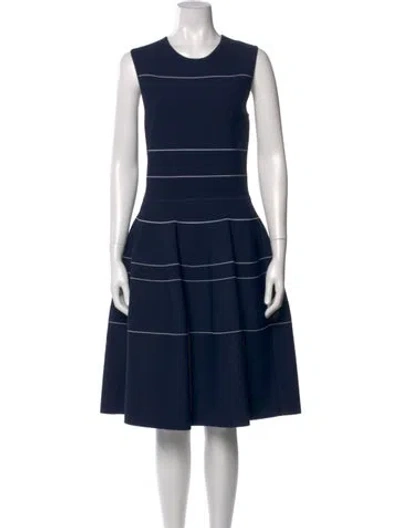 Pre-owned Carolina Herrera Crew Neck Midi Length Dress In Blue