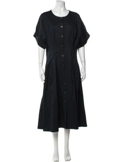 Pre-owned Carolina Herrera Crew Neck Midi Length Dress In Blue