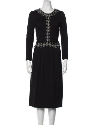 Pre-owned Carolina Herrera Crew Neck Midi Length Dress In Blue