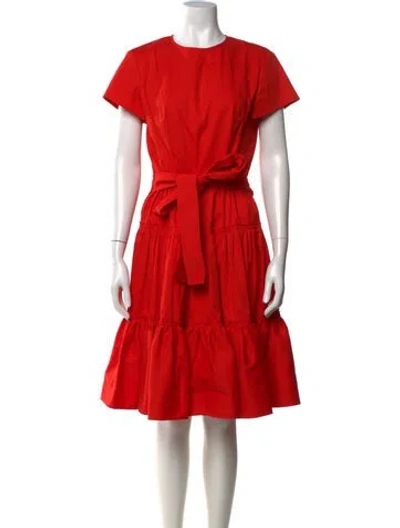 Pre-owned Carolina Herrera Crew Neck Midi Length Dress In Red