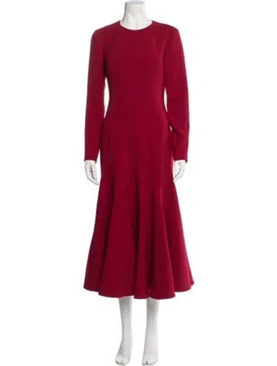 Pre-owned Carolina Herrera Crew Neck Midi Length Dress In Red