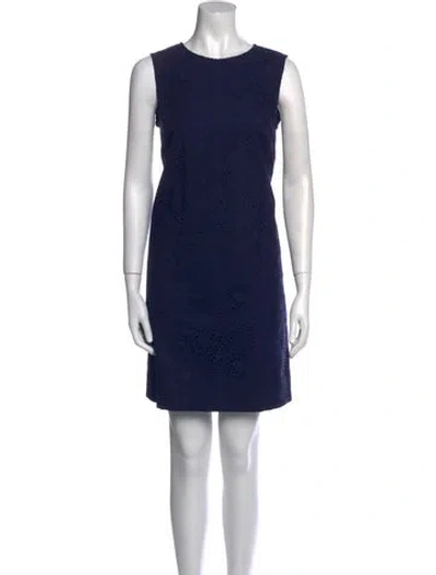 Pre-owned Carolina Herrera Crew Neck Mini Dress In Blue