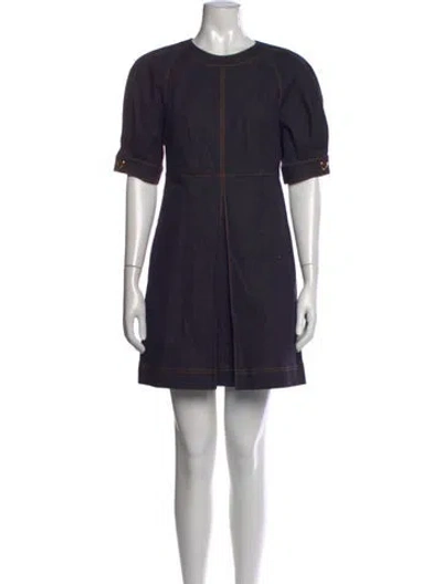 Pre-owned Carolina Herrera Crew Neck Mini Dress In Blue