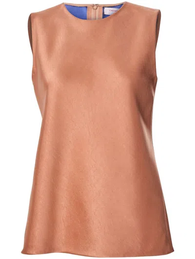 Carolina Herrera Satintop Mit Rundem Ausschnitt In Braun