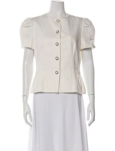 Pre-owned Carolina Herrera Crew Neck Short Sleeve Blouse In Neutrals