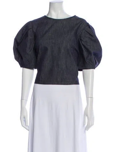 Pre-owned Carolina Herrera Crew Neck Short Sleeve Top W/ Tags In Blue