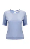 Carolina Herrera Crew Neck Signature Silk-cotton Top In Blue