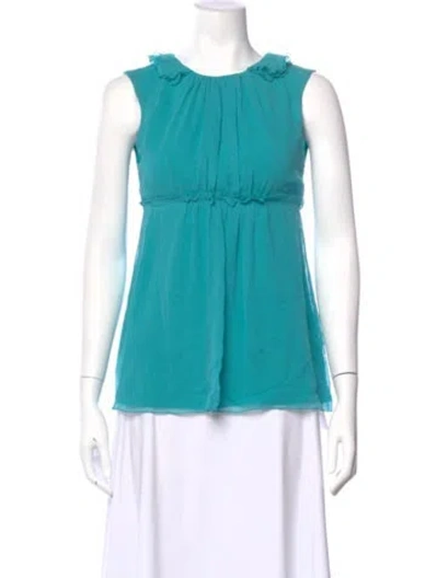 Pre-owned Carolina Herrera Crew Neck Sleeveless Blouse In Blue