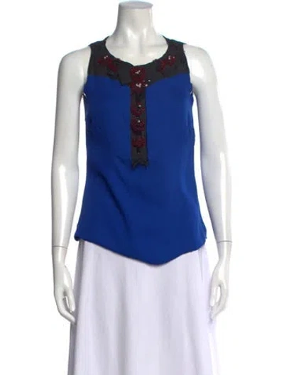 Pre-owned Carolina Herrera Crew Neck Sleeveless Blouse In Blue