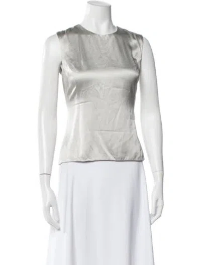 Pre-owned Carolina Herrera Crew Neck Sleeveless Top In Silver