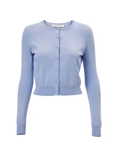 Carolina Herrera Silk-cotton Crewneck Cardigan In Blue