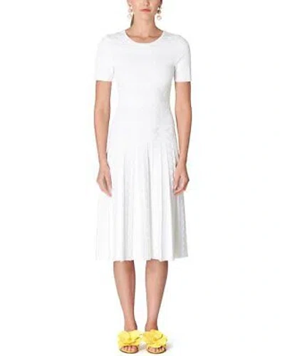 Pre-owned Carolina Herrera Crewneck Flare Dress Women's In White
