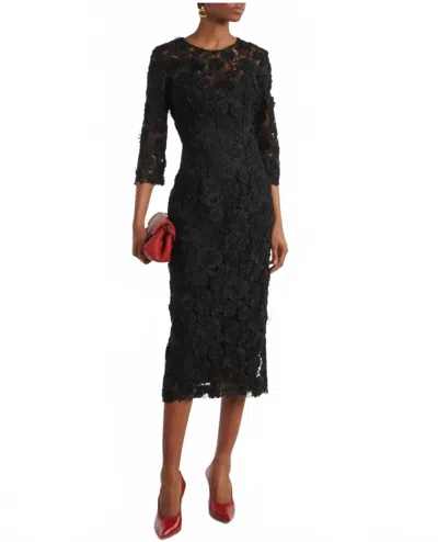 Carolina Herrera Crewneck Lace Midi Dress In Black