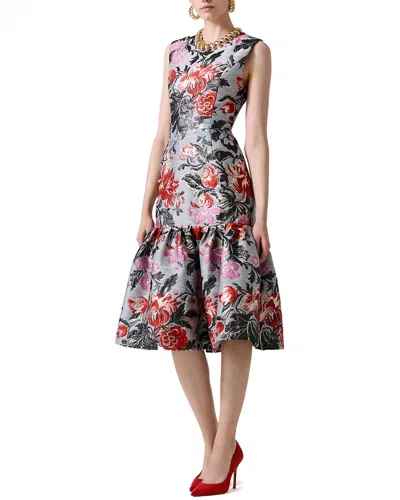 CAROLINA HERRERA CREWNECK LINEN-BLEND MIDI DRESS