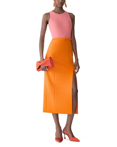 Carolina Herrera Crewneck Sleeveless Midi Dress In Orange