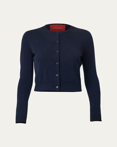 Carolina Herrera Crew-neck Wool Cardigan In Dark Blue