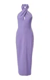 Carolina Herrera Criss-cross Bi-stretch Wool Tailored Midi Dress In Purple
