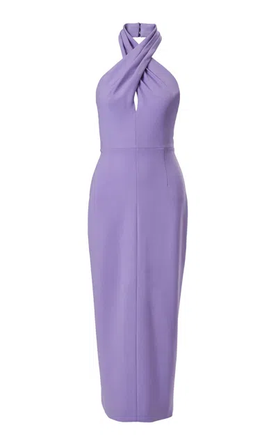 Carolina Herrera Criss-cross Bi-stretch Wool Tailored Midi Dress In Purple