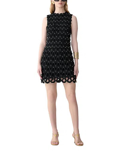 Carolina Herrera Embellished Crochet Knit Sleeveless Mini Dress In Black
