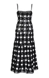 Carolina Herrera Crocheted Cotton Midi Dress In Black,white
