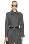 Carolina Herrera Cropped Double Breasted Pinstripe Jacket In Gray
