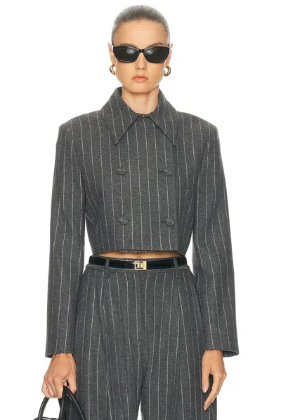 Carolina Herrera Cropped Double Breasted Pinstripe Jacket In Gray