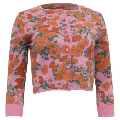 Carolina Herrera Cropped Jacquard-knit Cardigan In Multicolor Silk