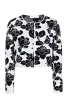 Carolina Herrera Floral Jacquard Crop Cardigan In Black,white