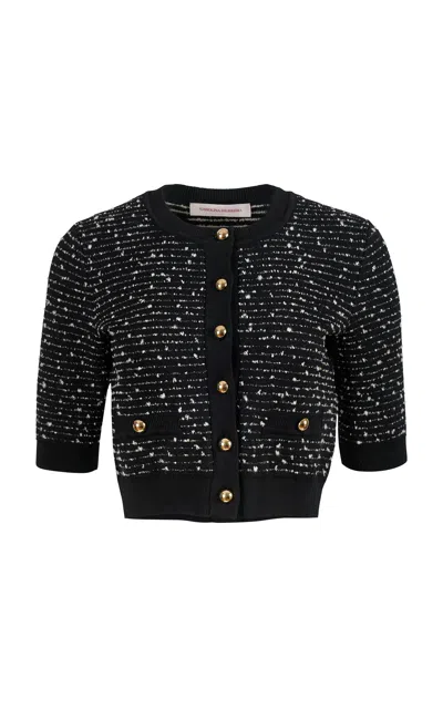 Carolina Herrera Cropped Knit Inlay Grid Cardigan In Multi