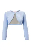 Carolina Herrera Cropped Silk-jacquard Knit Bolero In Blue