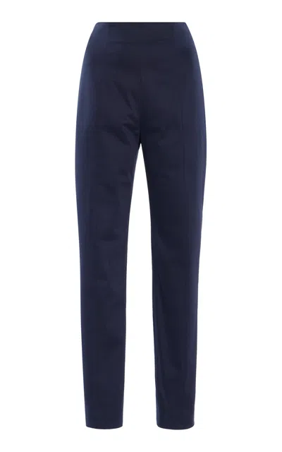 Carolina Herrera Cropped Stretch-cotton Straight-leg Pants In Navy