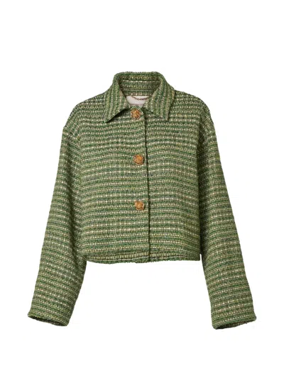 Carolina Herrera Cropped Tweed Jacket In Green