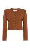 Carolina Herrera Cropped Wool Jacket In Brown