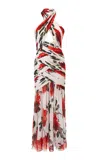 Carolina Herrera Cross-front Stemmed-rose-printed Chiffon Midi Dress In White