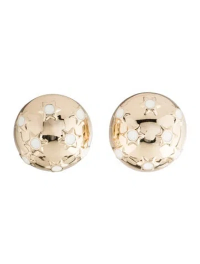 Pre-owned Carolina Herrera Crystal & Enamel Starburst Dome Earclip Earrings In White