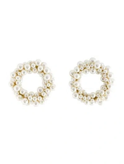 Pre-owned Carolina Herrera Crystal & Faux Pearl Cluster Donut Drop Earrings In Multicolor