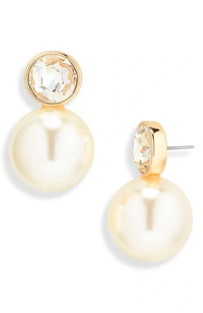 Carolina Herrera Crystal & Faux Pearl Earrings In Gold