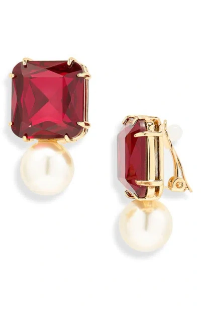 Carolina Herrera Faux Pearl And Crystal Clip-on Earrings In Gold