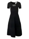 Carolina Herrera Crystal Bow V-neck Flare Dress In Black
