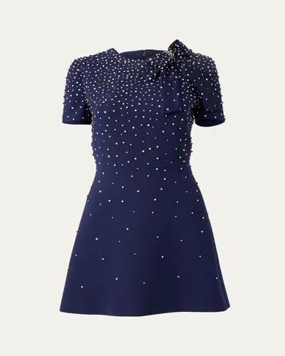 Carolina Herrera Crystal Bow Short-sleeve Mini Dress In Blue