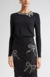 Carolina Herrera Crystal Bow Silk & Cotton Sweater In Black