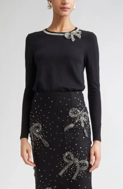 Carolina Herrera Crystal Bow Silk & Cotton Sweater In Black
