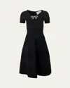 Carolina Herrera Crystal Bow V-neck Flare Dress In Black