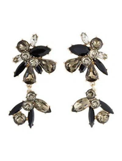 Pre-owned Carolina Herrera Crystal Cluster Drop Earrings In Black/green