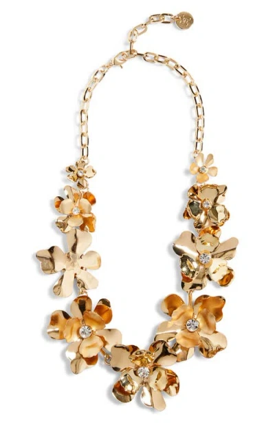 Carolina Herrera Crystal Embellished Metal Flower Necklace In Gold